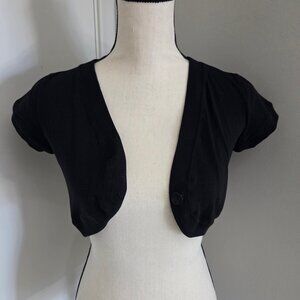 Vintage Shrug Black Juniors Medium Open Front Short Sleeve Shoulder Wrap Jacket